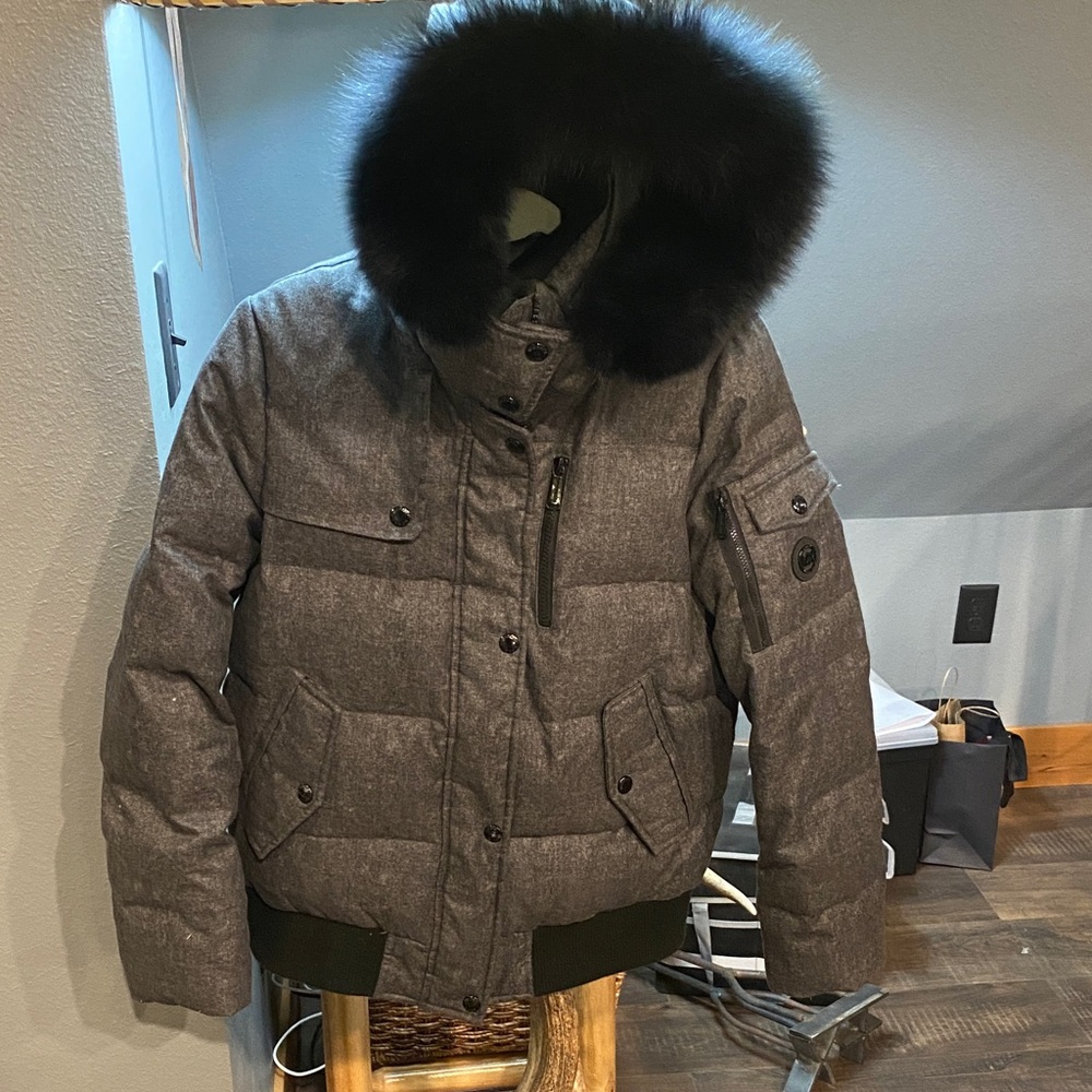 Michael Kors Collection Gray Puffer Jacket with Black Fur Hood